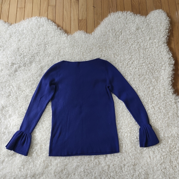 Ralph Lauren Sz L Blue Purple Fitted Bell Sleeve Ribbed Knit Pullover Flare Cuff - Picture 5 of 14